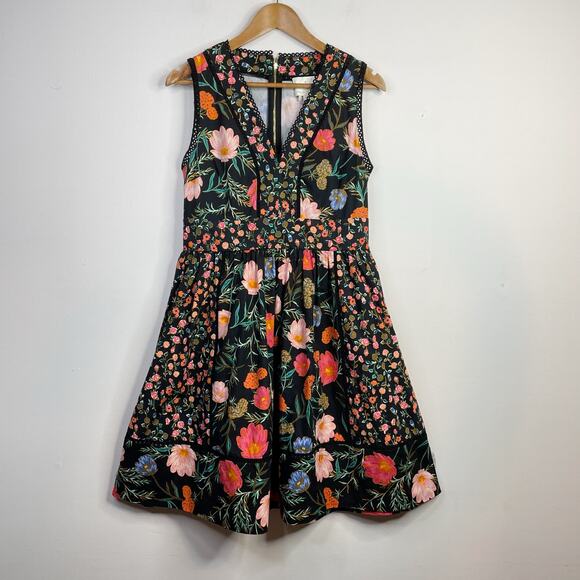 Kate Spade Floral Mixed Blossom Fit-and-Flare Dress Cotton Sleeveless womens 12 - Picture 2 of 16